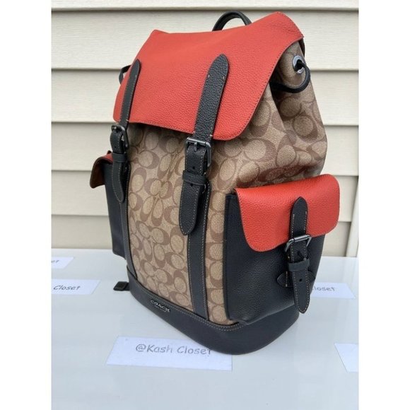 Coach Hudson Backpack In Colorblock Signature Canvas - Gunmetal/Khaki Terracotta - Picture 3 of 11